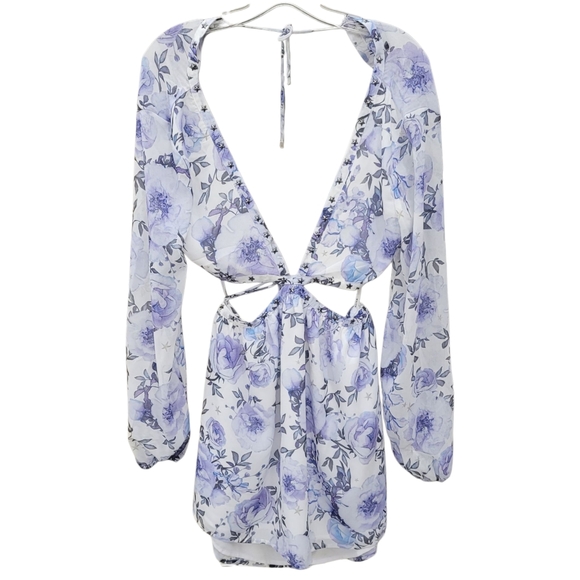 EUC White Fox 'French Riviera' Purple & White Cutout Open Back Mini Dress -Small - Picture 5 of 10